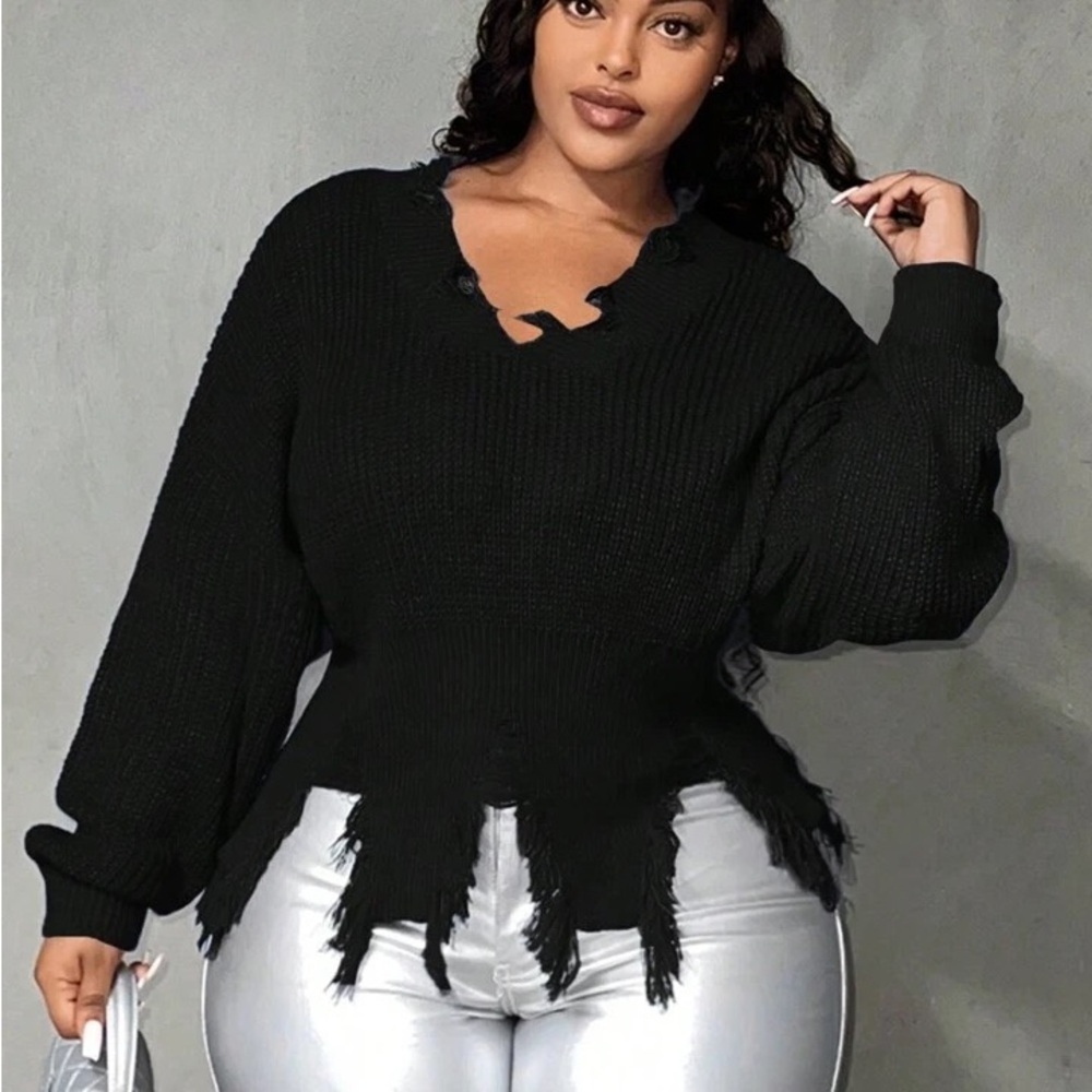 Stylish Black Distressed Sweater 3x